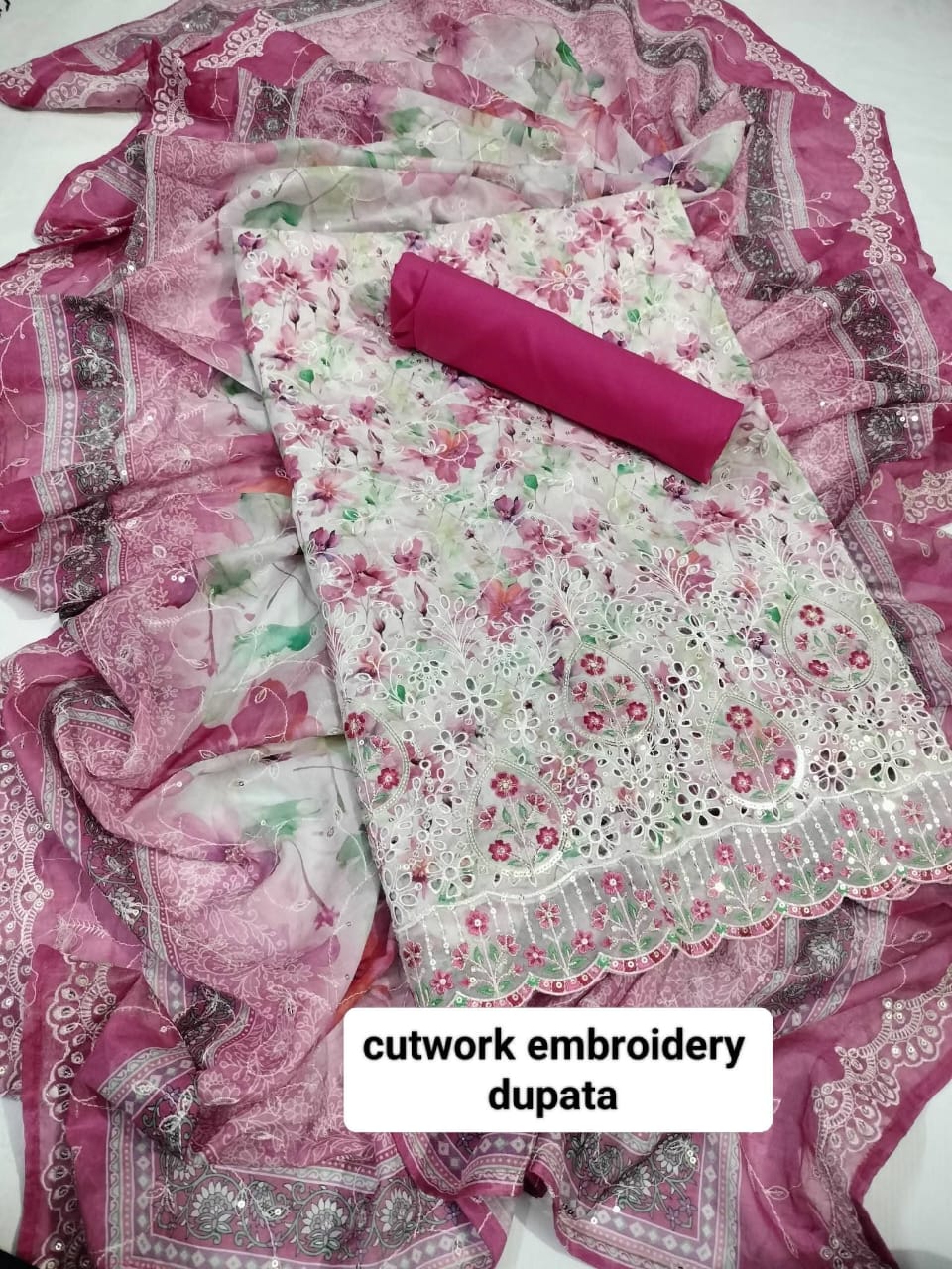 Bin Saeed Cut Work Lawn Unstitched 3 Piece Suit