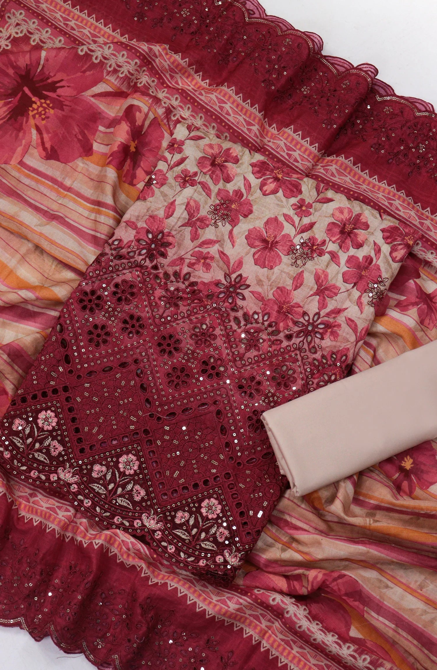 Bin Saeed Embroidered Lawn Unstitched 3 Piece Suit