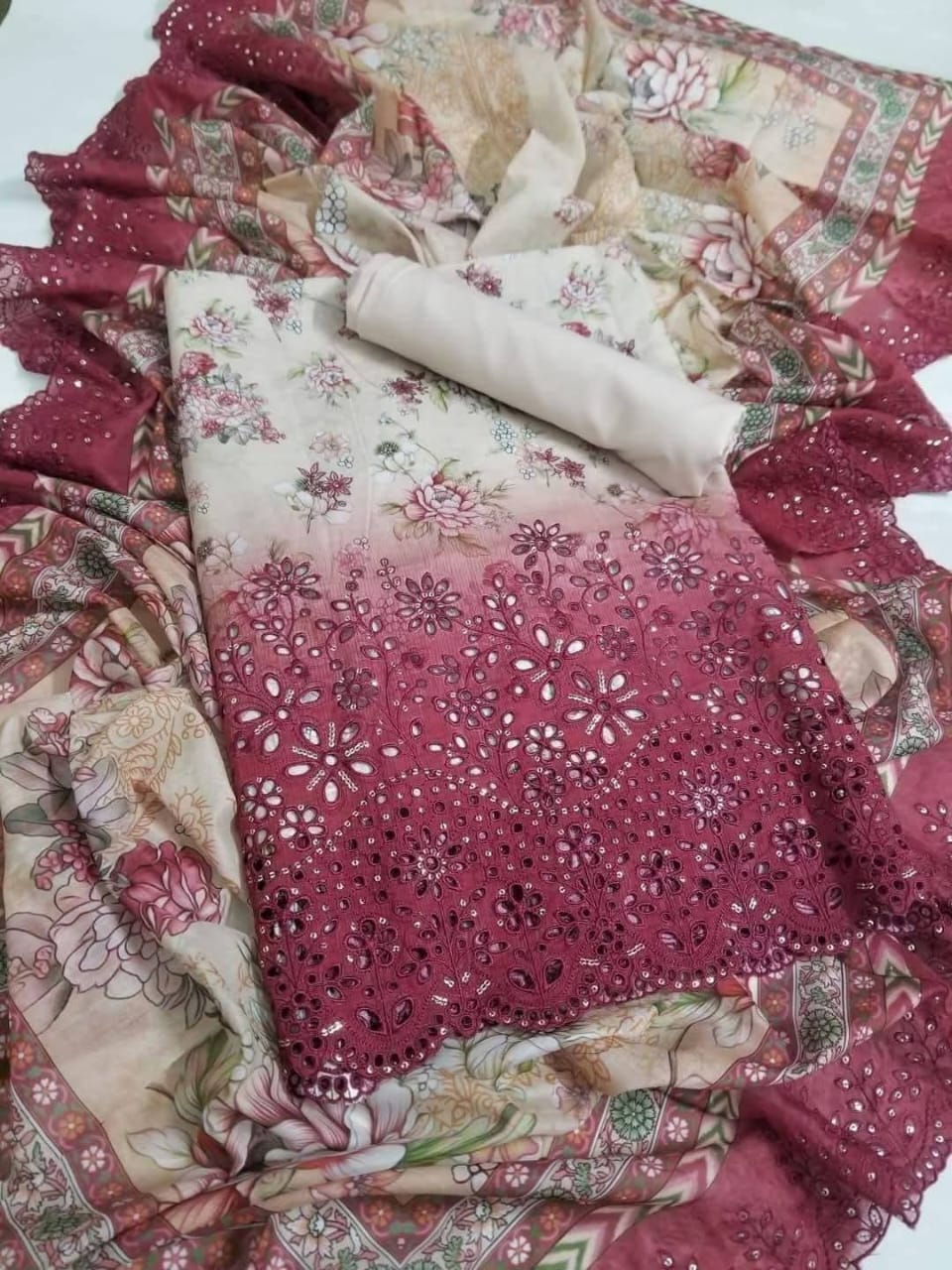 Bin Saeed Cut Work Lawn Unstitched 3 Piece Suit