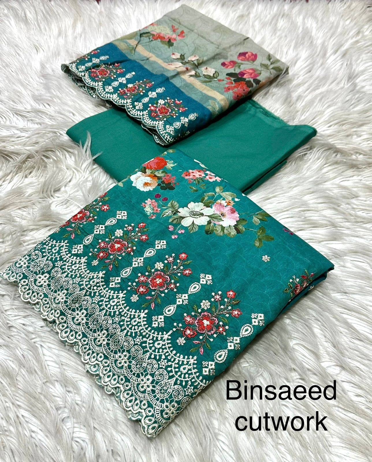 Bin Saeed Embroidered Lawn Unstitched 3 Piece Suit